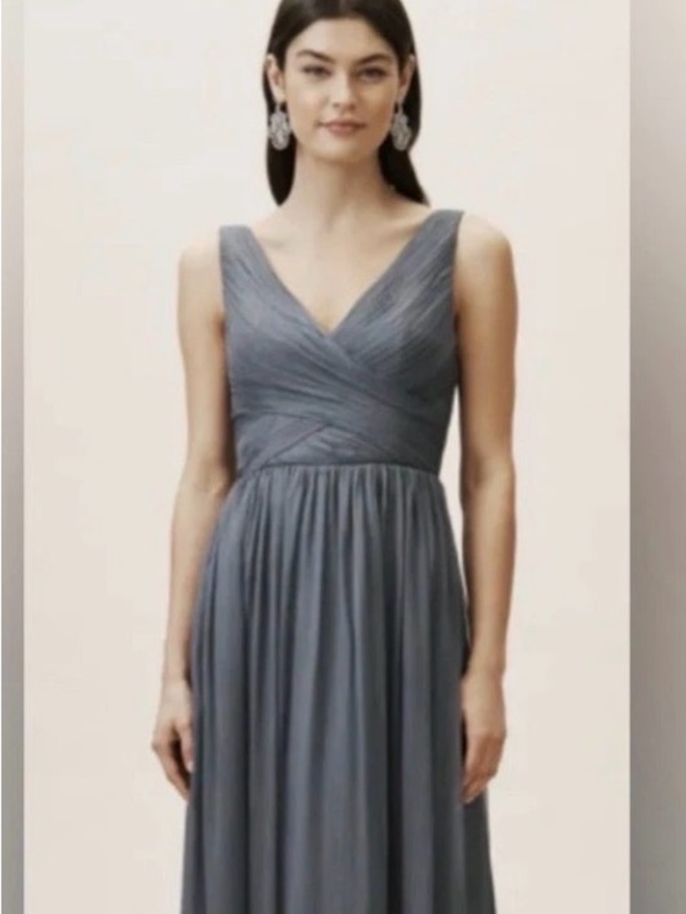 BHLDN for Anthropologie “ Angie” Slate Blue Pleated V-Neck Chiffon Dress Formal